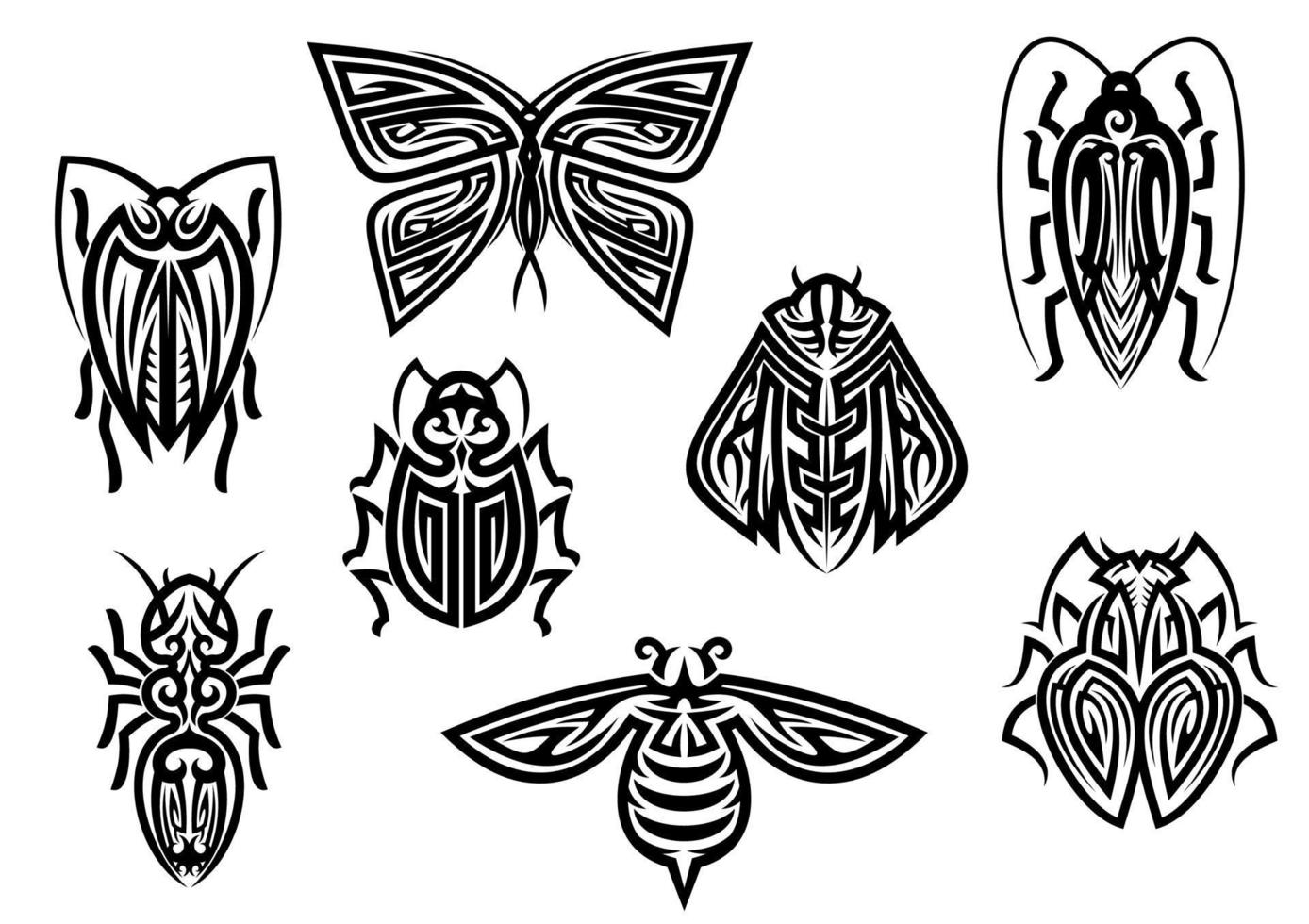 Insect tattoos in tribal style vector