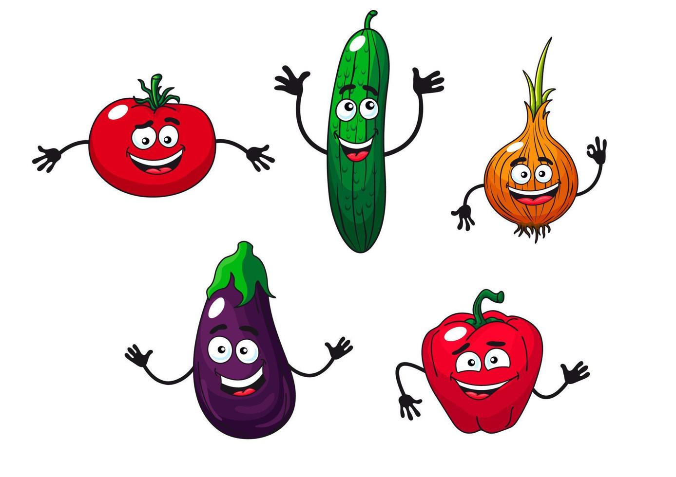 Cucumber, pepper, onion, eggplant and tomato vector