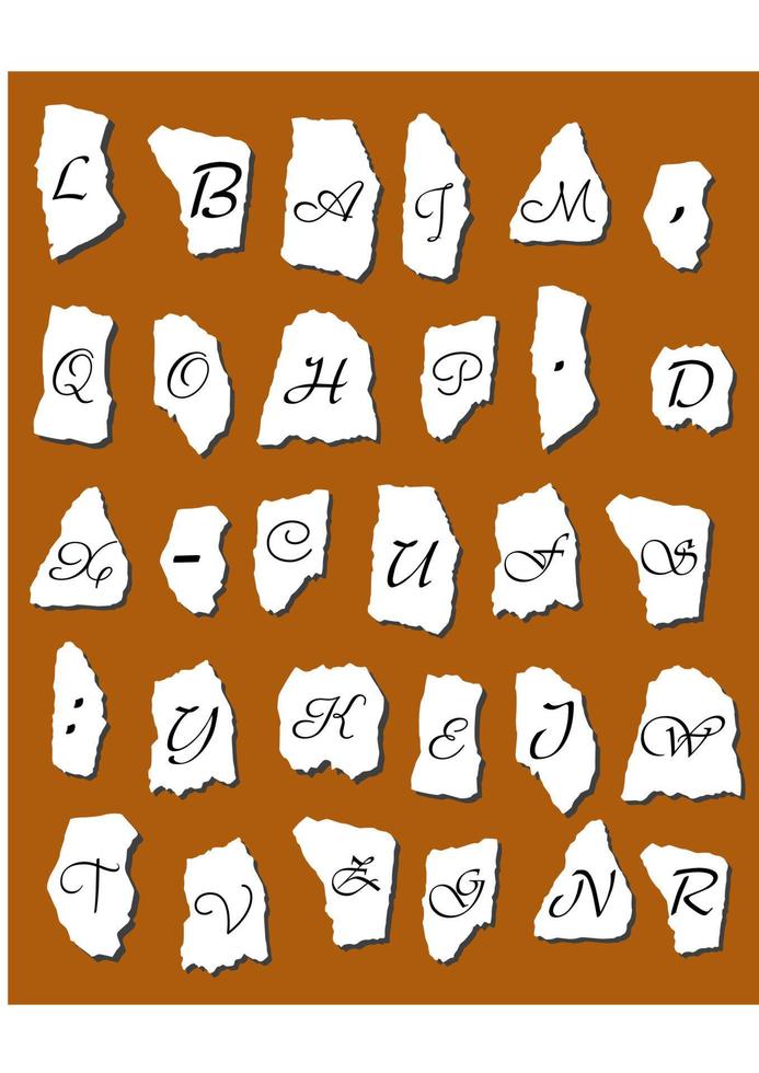 Alphabet letters on scraps of paper vector