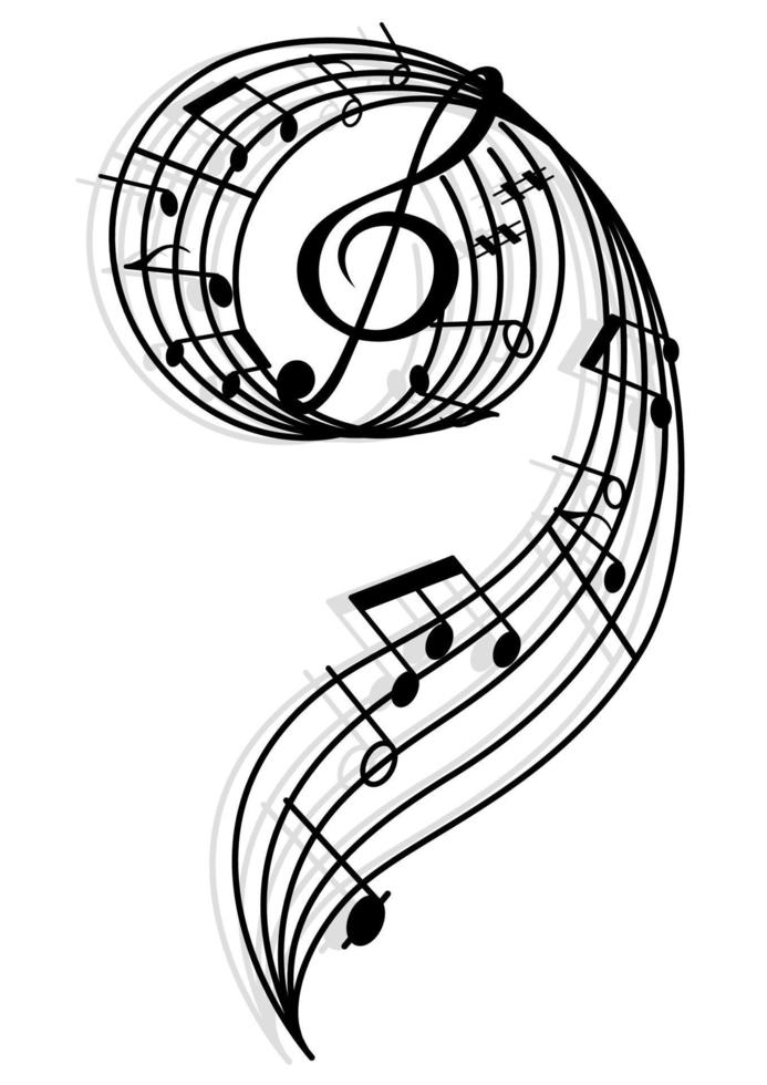 Musical curly elements with clef and notes vector