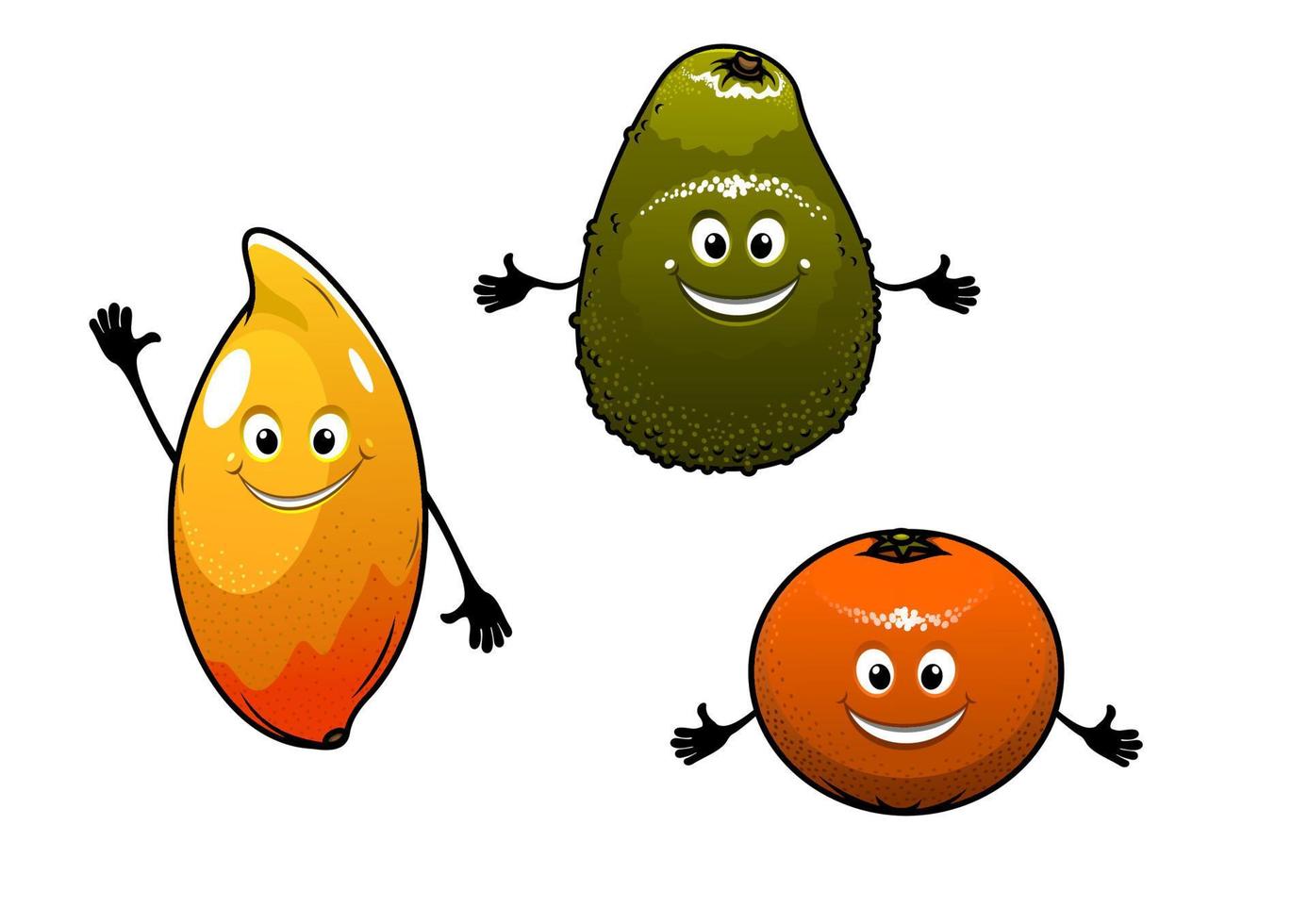 aguacate, mango y naranja vector
