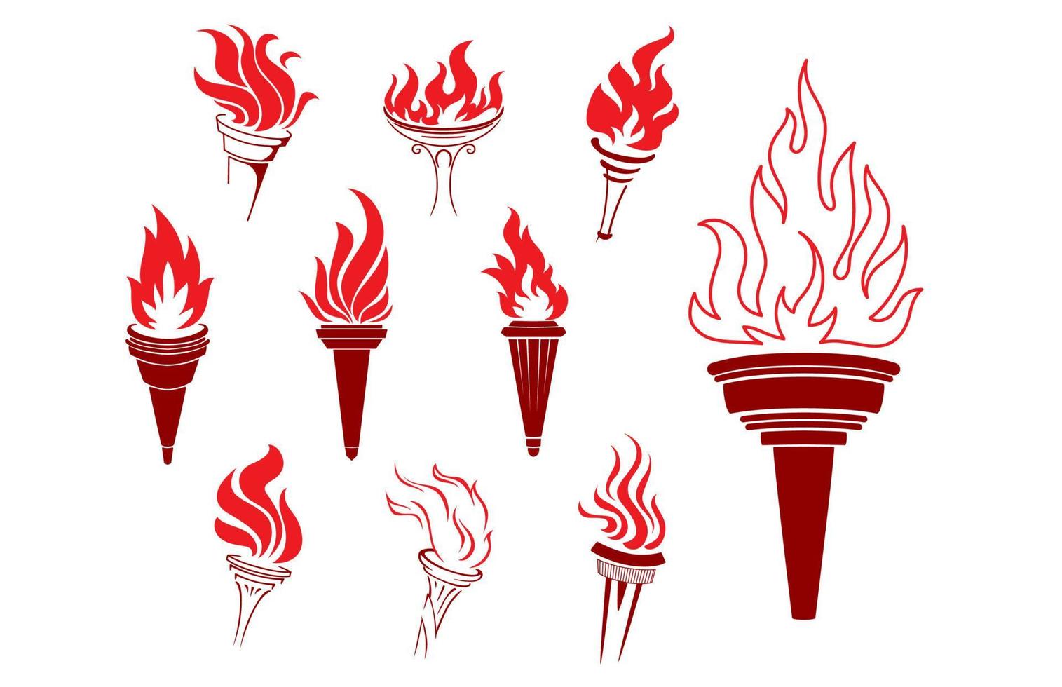 Collection of burning torches vector