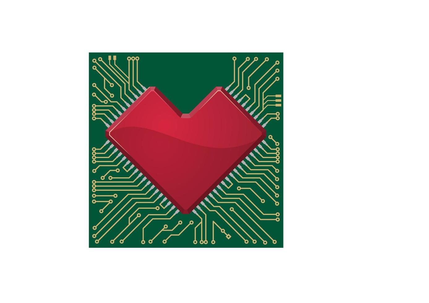 Stylized red heart shape on a circuit board vector