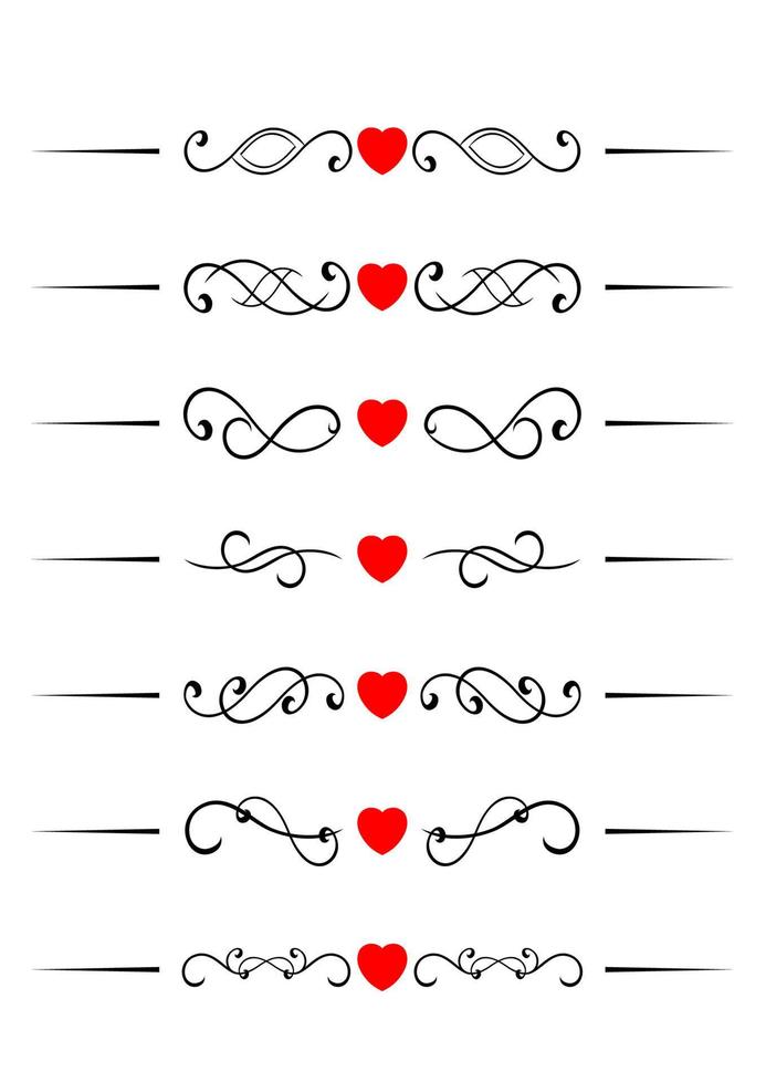 Swirl elements with hearts vector