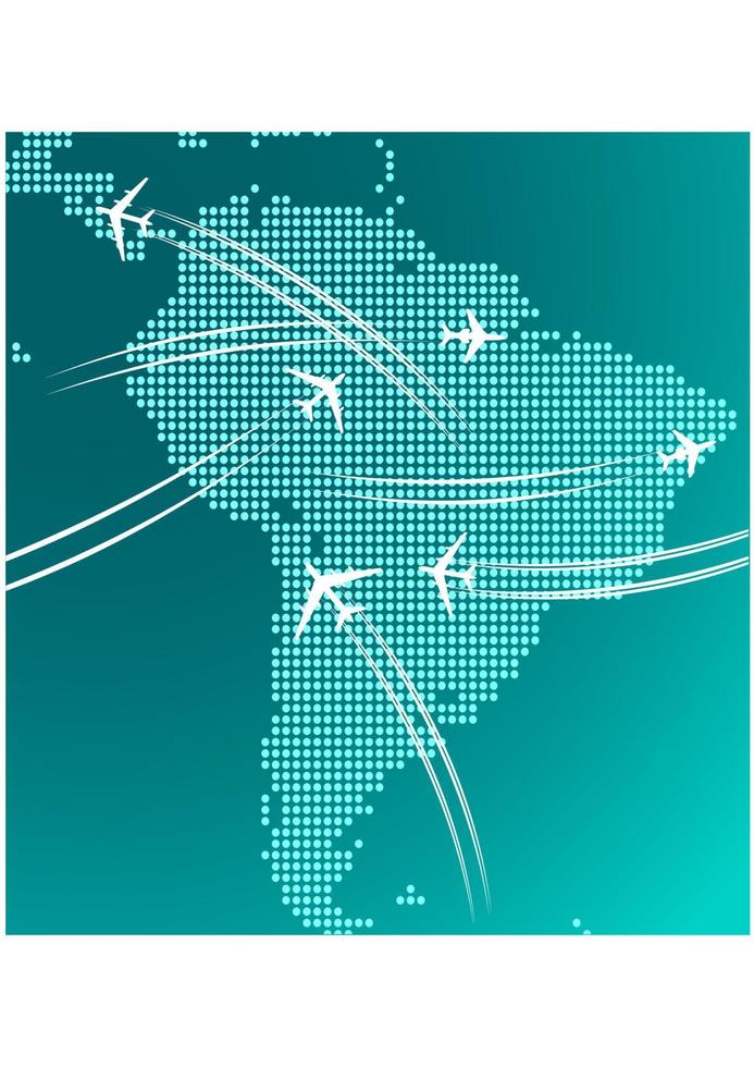 Map of South America with trace of airplanes vector