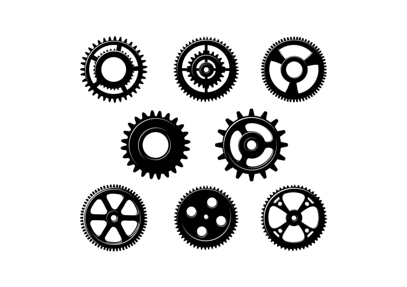 Set of metallic pinions and gears vector