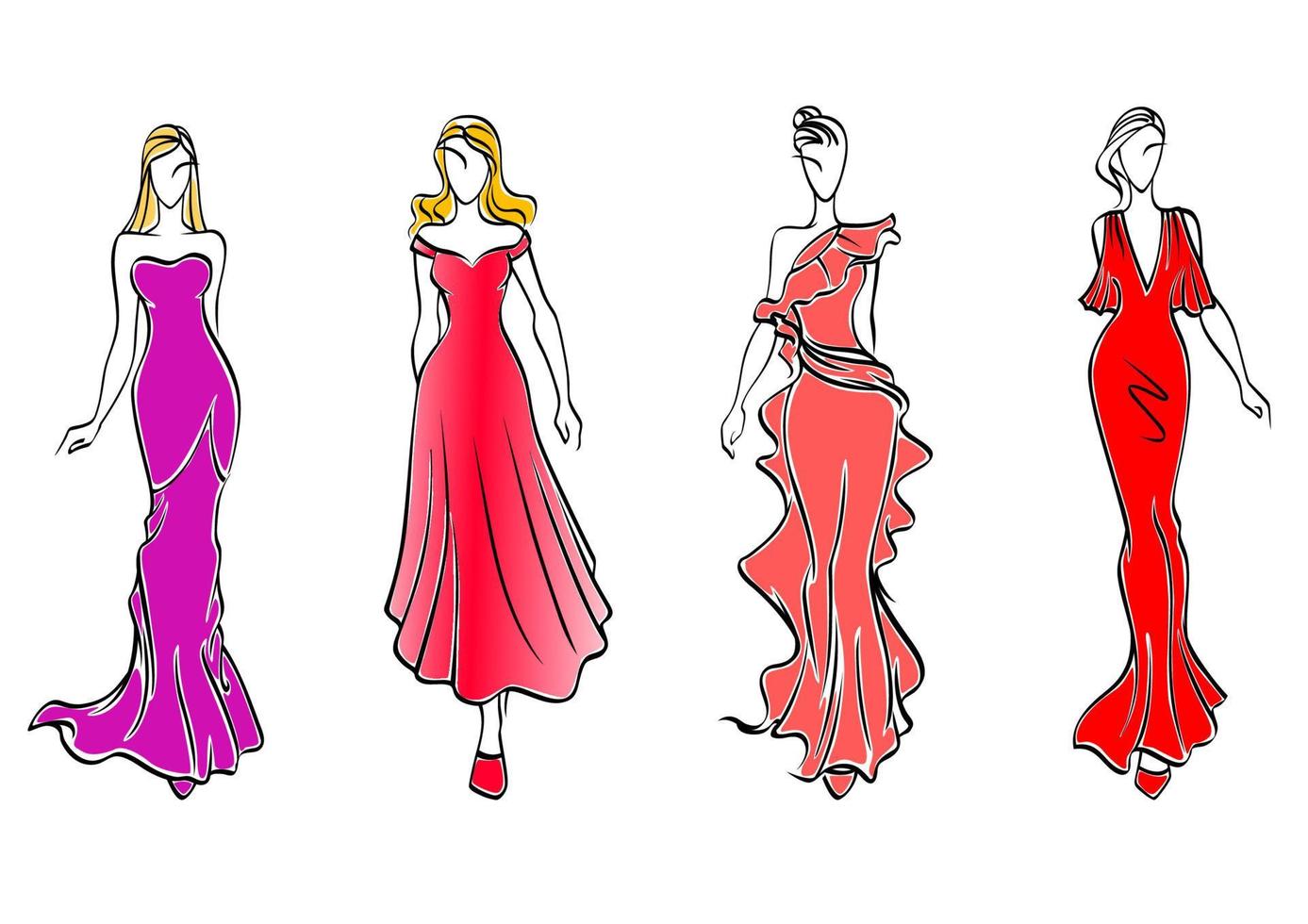 Womens in evening dresses vector