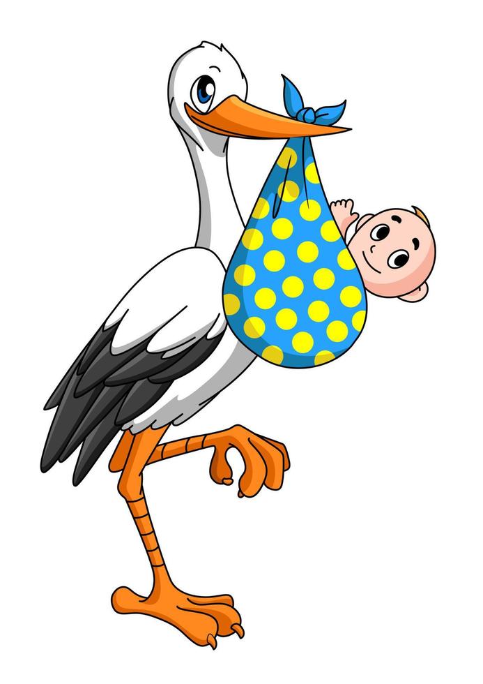 Stork with newborn baby vector