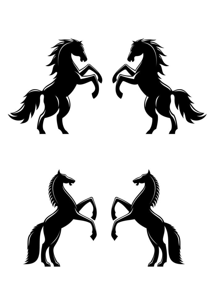 Two rearing up horses silhouettes vector