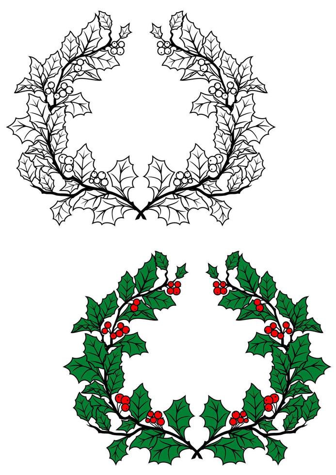 Christmas holly wreath vector