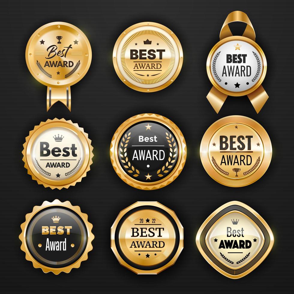 Golden award seals, medal, mark, badge and labels vector