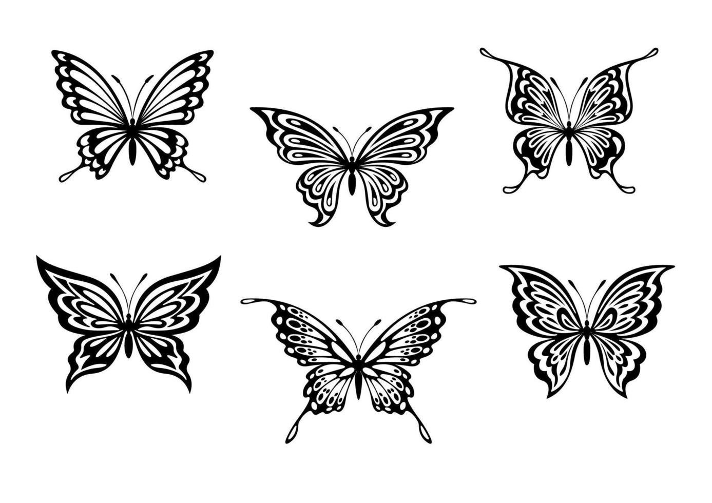 siluetas de tatuajes de mariposas vector