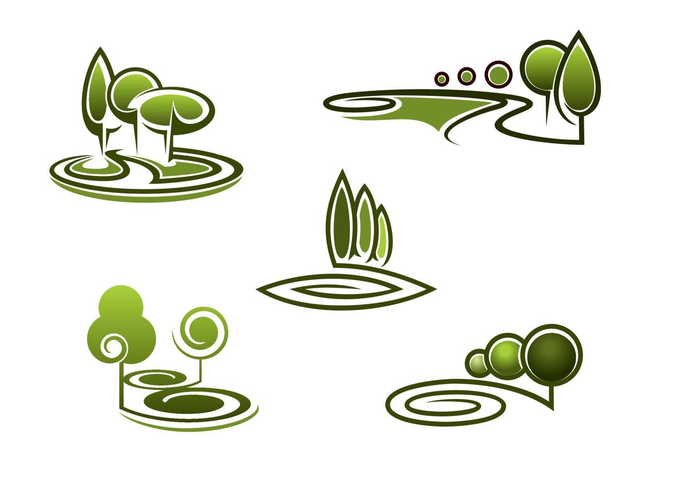 Green trees elements for landscape design vector