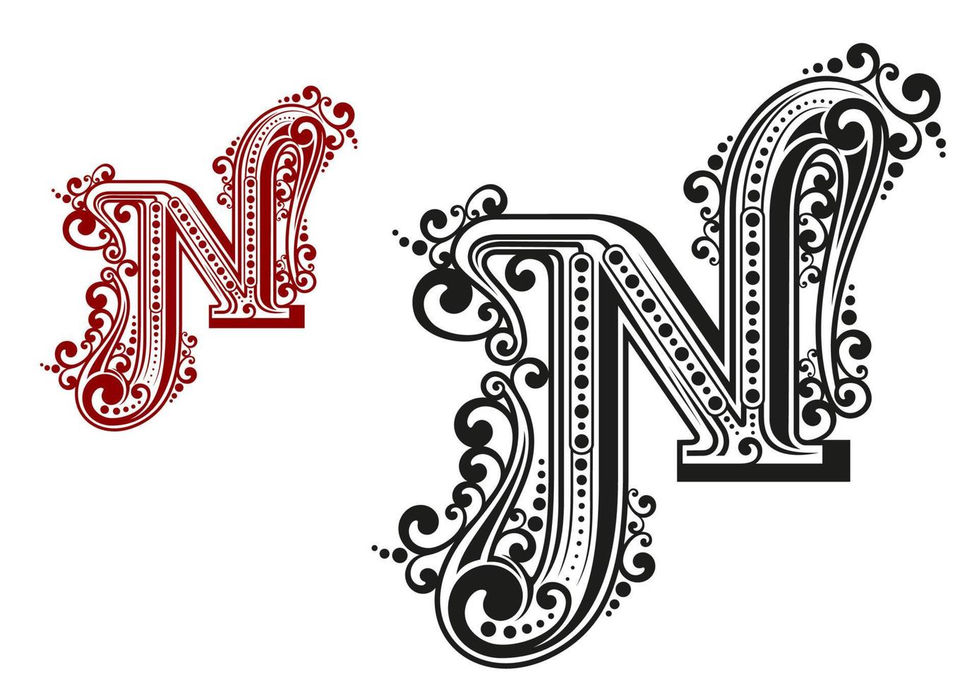 N letter in vintage calligraphic style vector