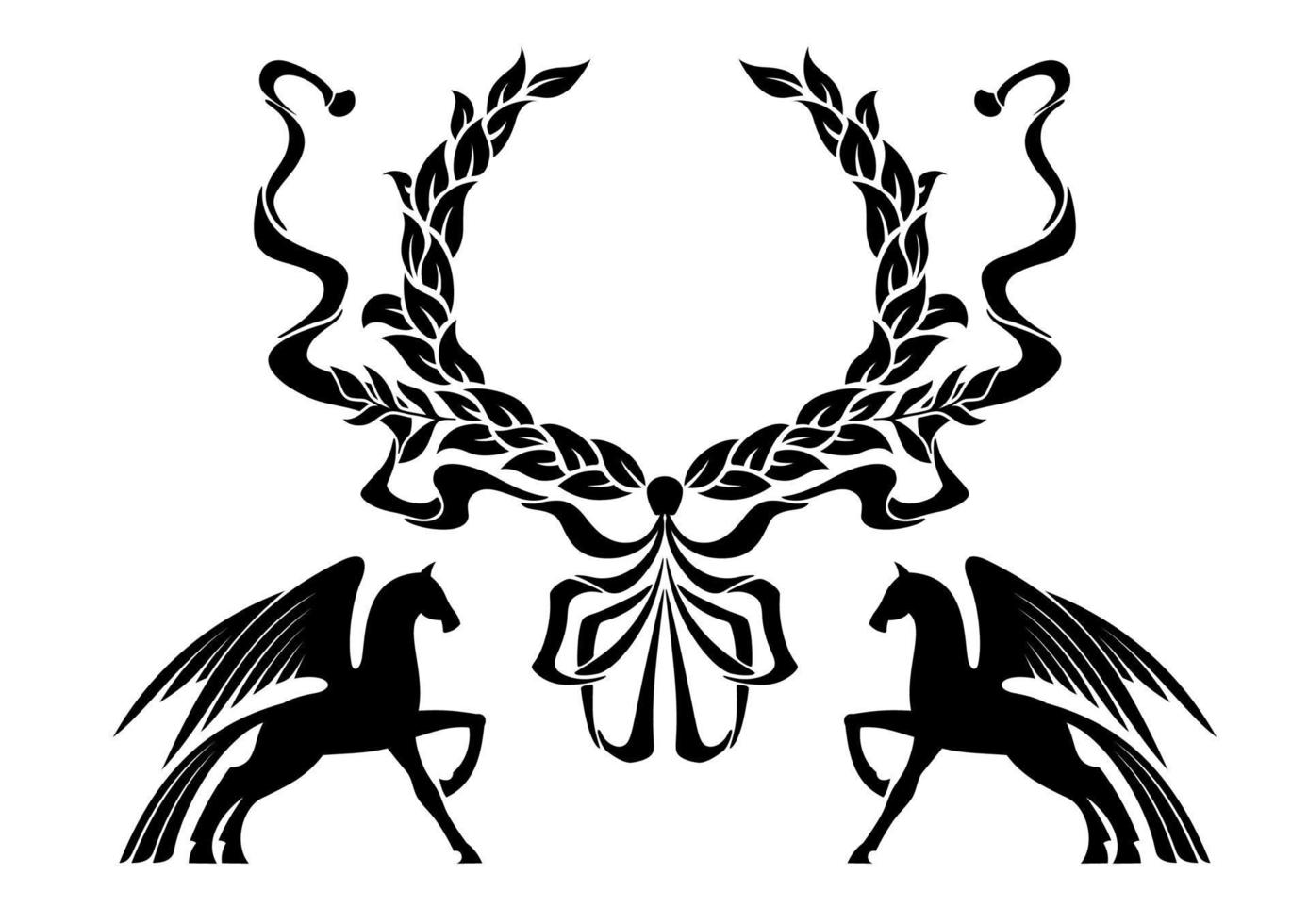 Winged horses with laurel wreath vector