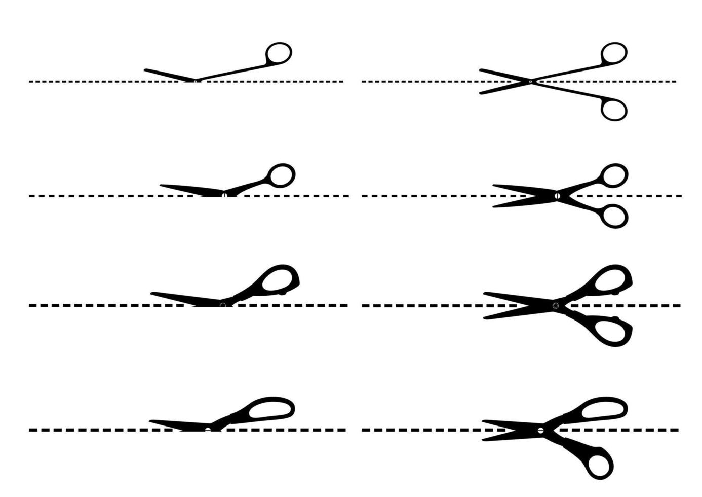 tijeras de corte, línea de corte vector