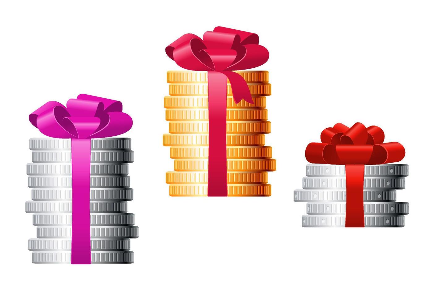 Stacks of coins with colorful ribbons vector