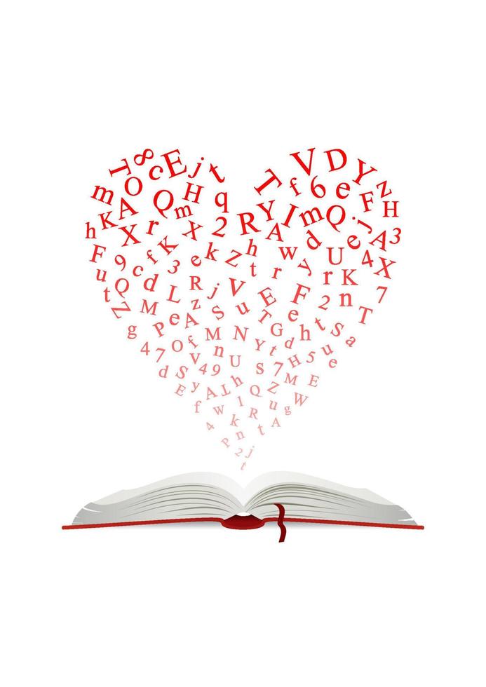 Open book with heart of letters vector