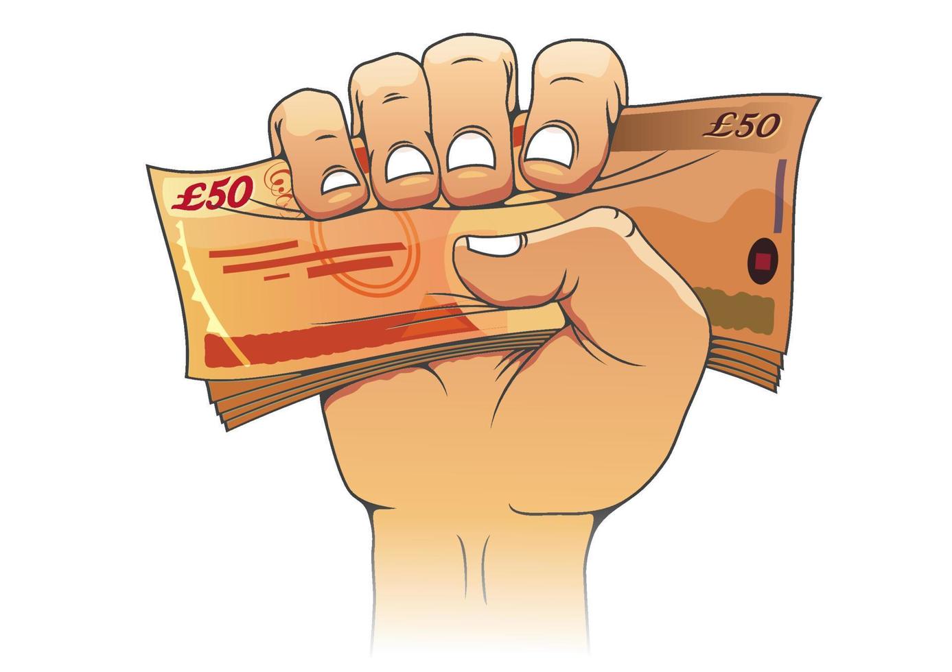 Fifty pounds banknote in hand vector