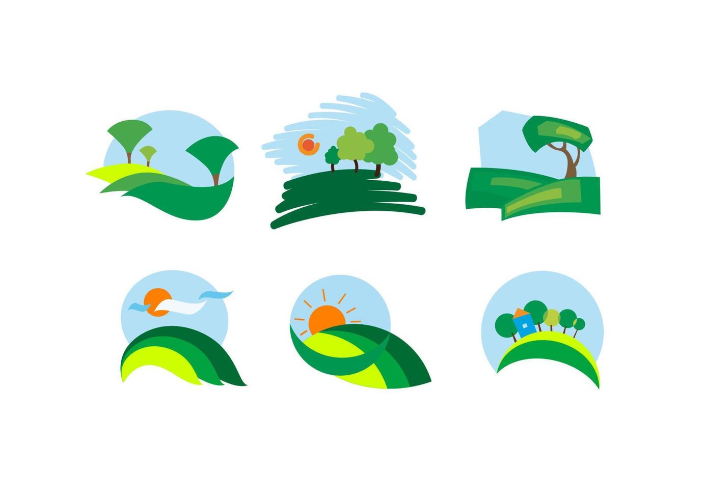 iconos del paisaje de la naturaleza vector