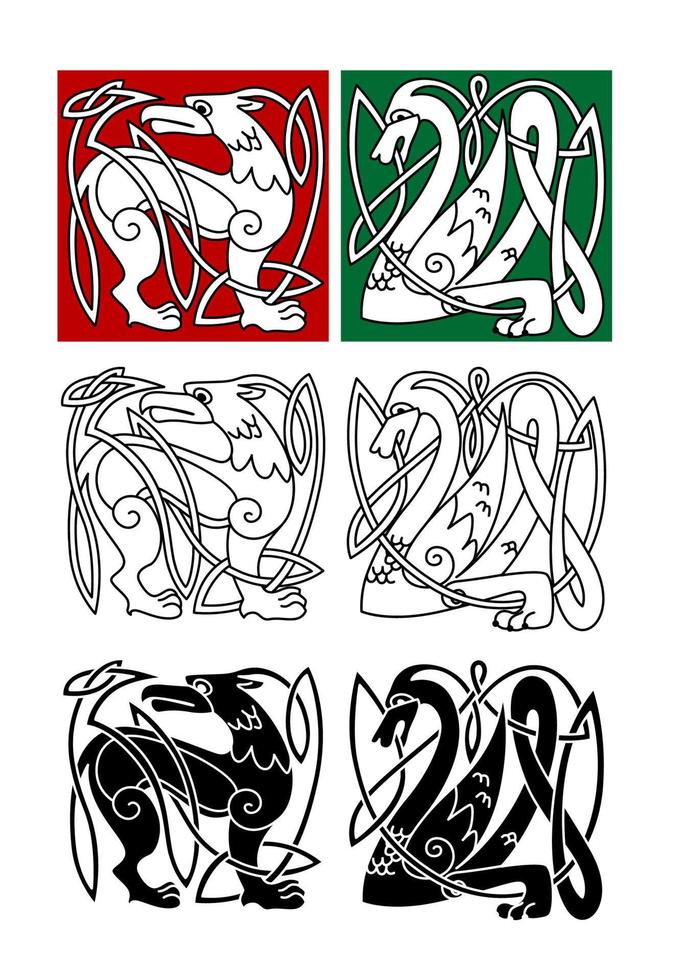 Abstract animals in celtic style vector