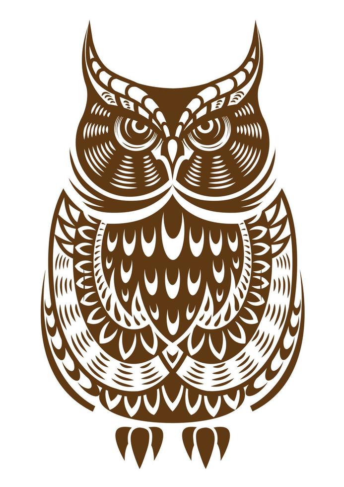 Brown owl with decorative ornament vector