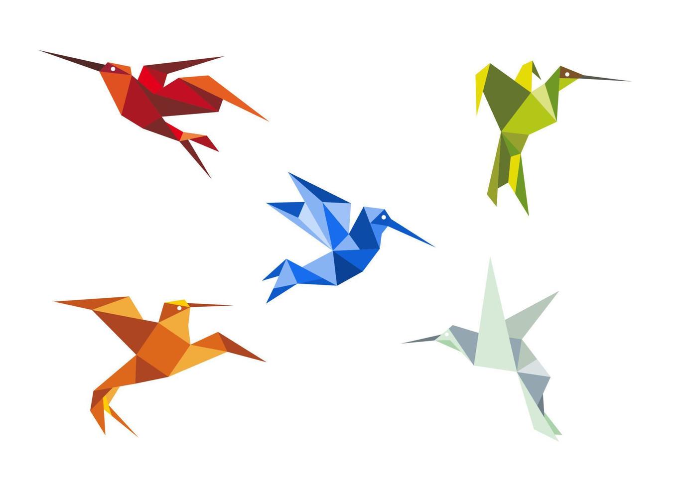 colibríes de origami de colores voladores vector