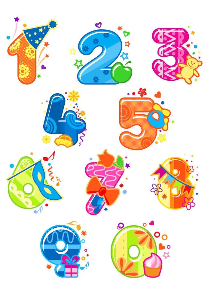 Cartoon digits and numbers with toys vector