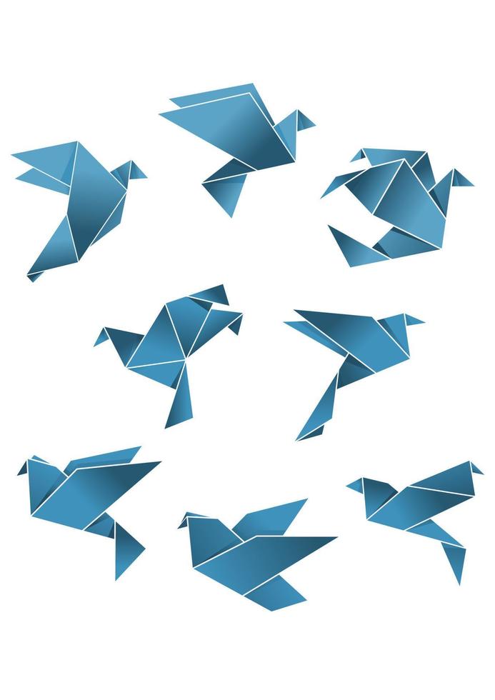 Blue paper pigeons and doves in origami style vector