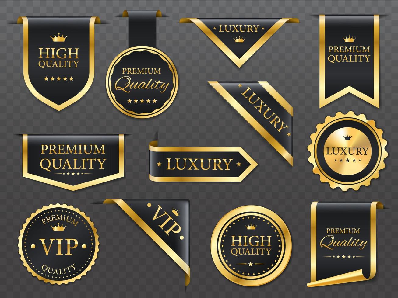 premium, etiquetas doradas de lujo, pancartas y cintas vector