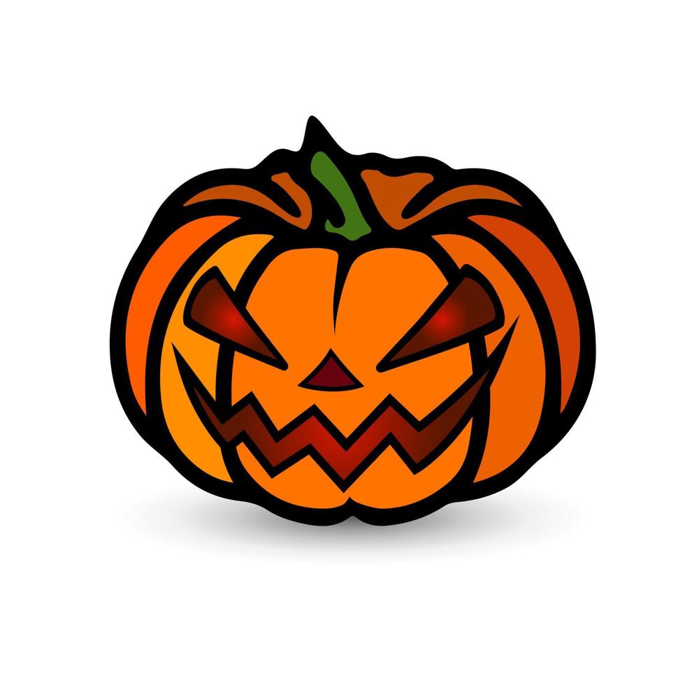 Vector Halloween symbol, scary pumpkin face with evil smile. Jack o lantern icon.