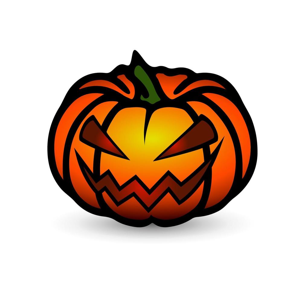 Vector Halloween symbol, scary pumpkin face with evil smile. Jack o lantern icon.
