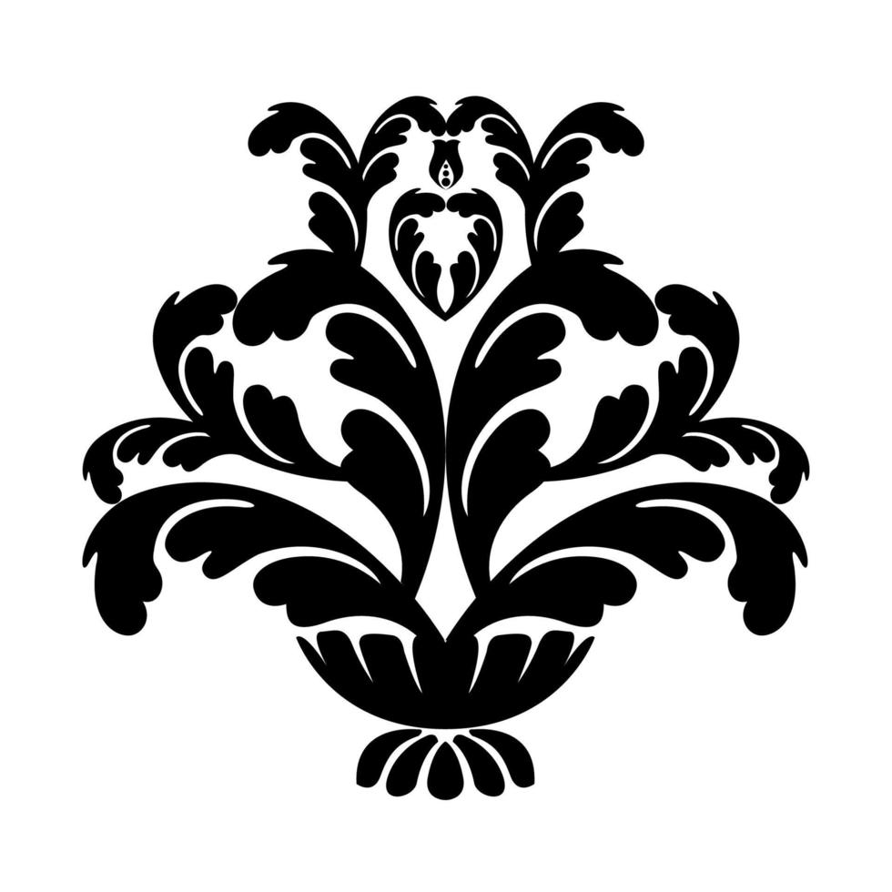 Remolino de ornamento de pergamino barroco vintage de damasco vectorial. remolino del escudo heráldico del monograma victoriano. retro floral hoja patrón borde follaje antiguo acanto caligrafía grabado tatuaje azulejo elemento de decoración vector