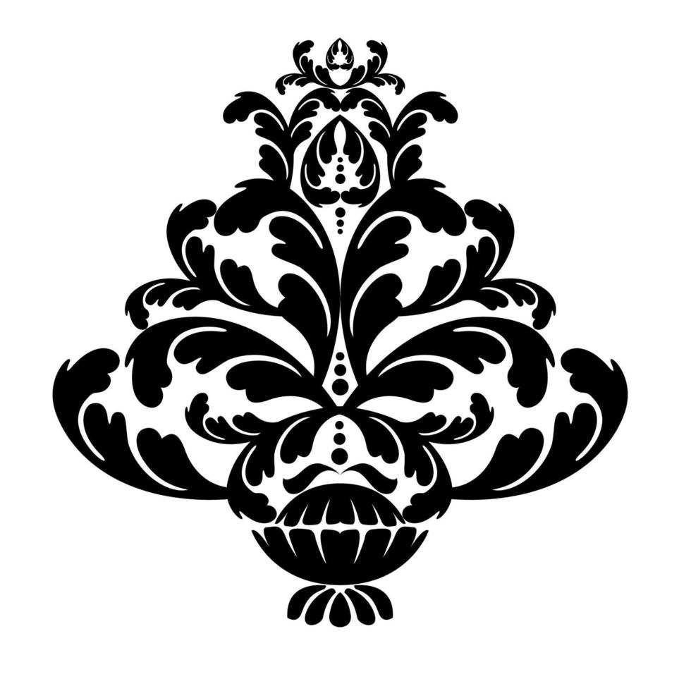 Remolino de ornamento de pergamino barroco vintage de damasco vectorial. remolino del escudo heráldico del monograma victoriano. retro floral hoja patrón borde follaje antiguo acanto caligrafía grabado tatuaje azulejo elemento de decoración vector