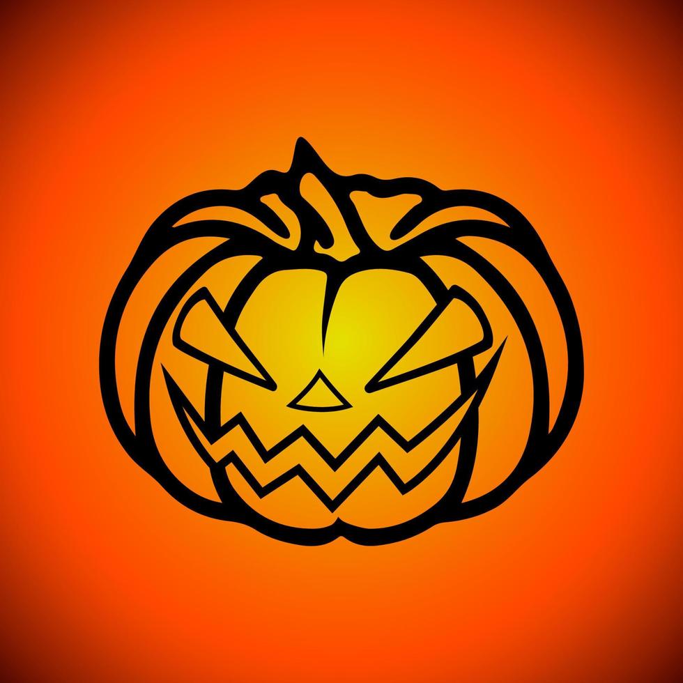 Vector Halloween symbol, scary pumpkin face with evil smile. Jack o lantern icon.