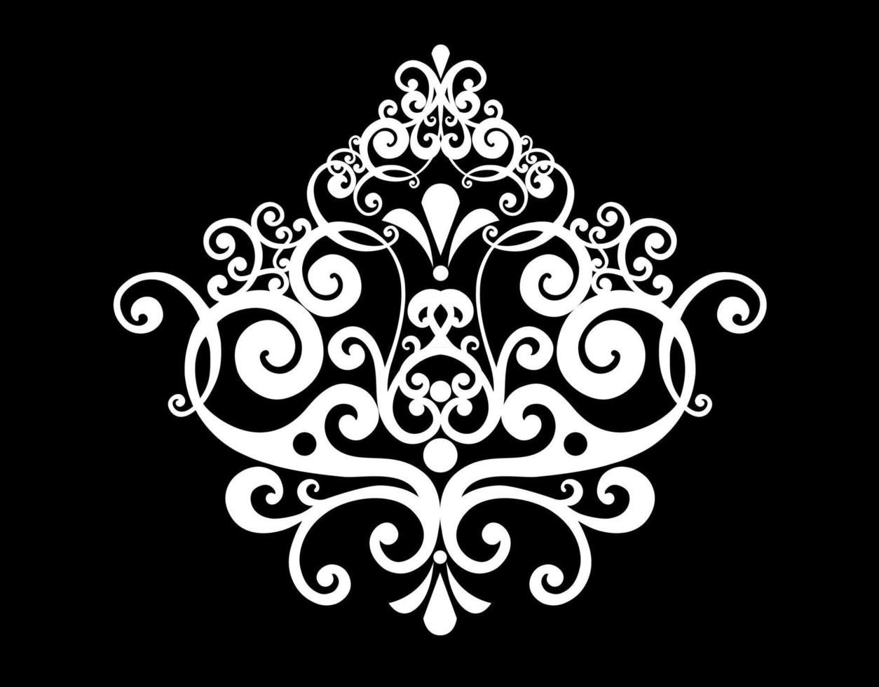 Remolino de ornamento de pergamino barroco vintage de damasco vectorial. remolino del escudo heráldico del monograma victoriano. retro floral hoja patrón borde follaje antiguo acanto caligrafía grabado tatuaje azulejo elemento de decoración vector