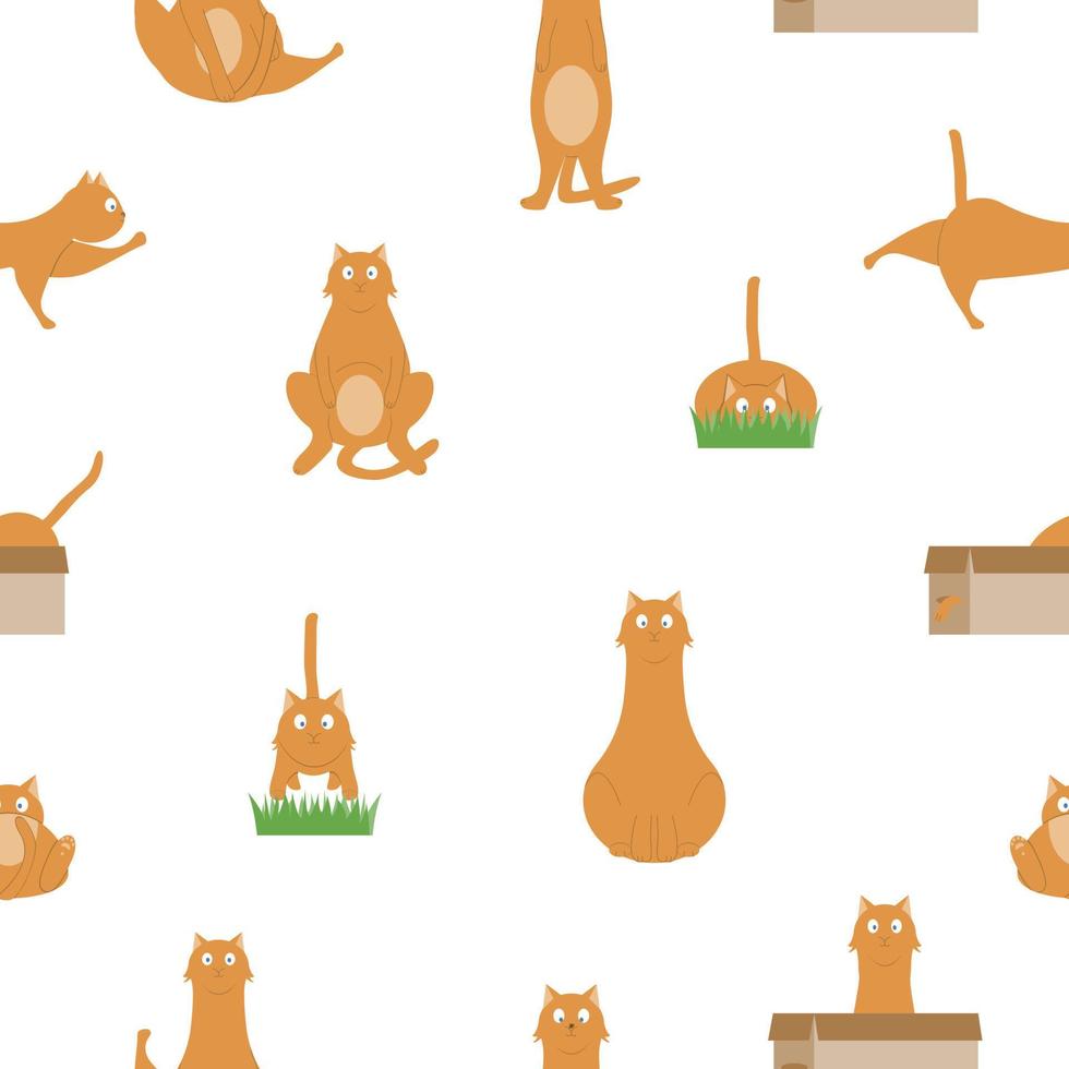 Seamless pattern with a set of cats in different poses. Vector illustration for background, fabric and packaging. Flat style.