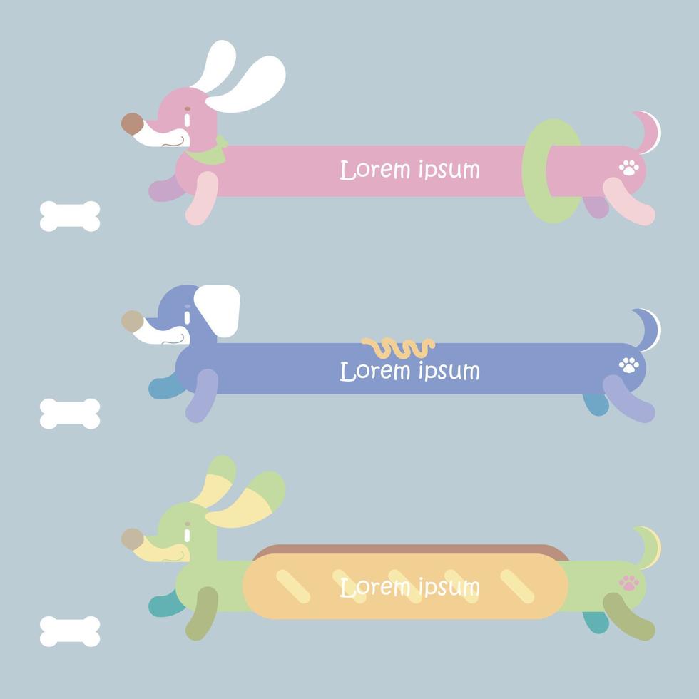 collection set of cute animal pet colorful dachshund sausage dog pastel color text box, banner, template, art, flat, design, vector, illustration vector