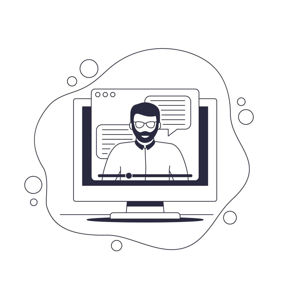 webinar, online education, e-learning vector illustration in black and