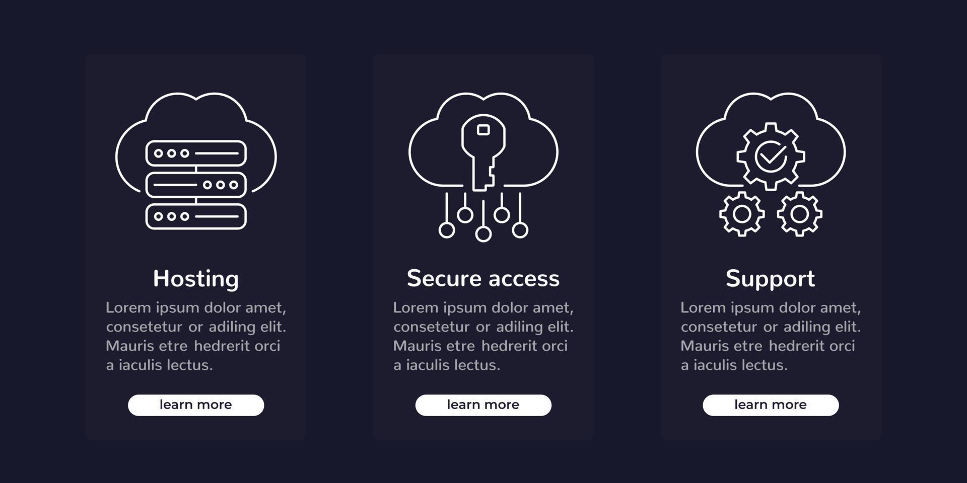 Hosting solutions banners with line icons vector