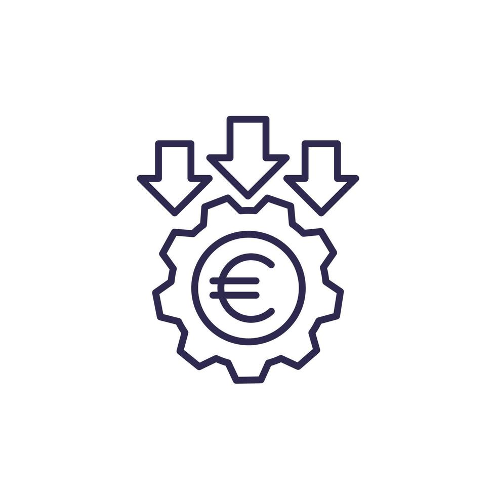 icono de línea de reducción de costos con euro vector