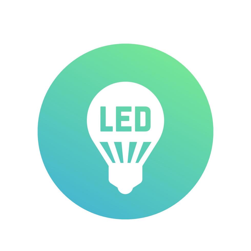 led light bulb, lamp icon, round pictogram on white vector