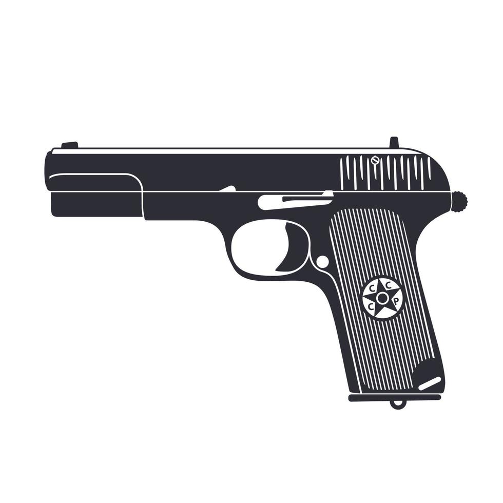 Old soviet pistol, handgun, vector illustration