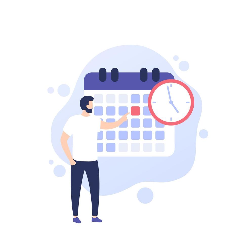 set a deadline, time management vector illustration with a man