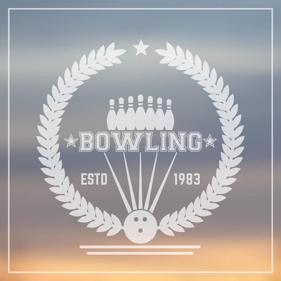 Bowling vintage logo, transparent sign with wreath, vector illustration