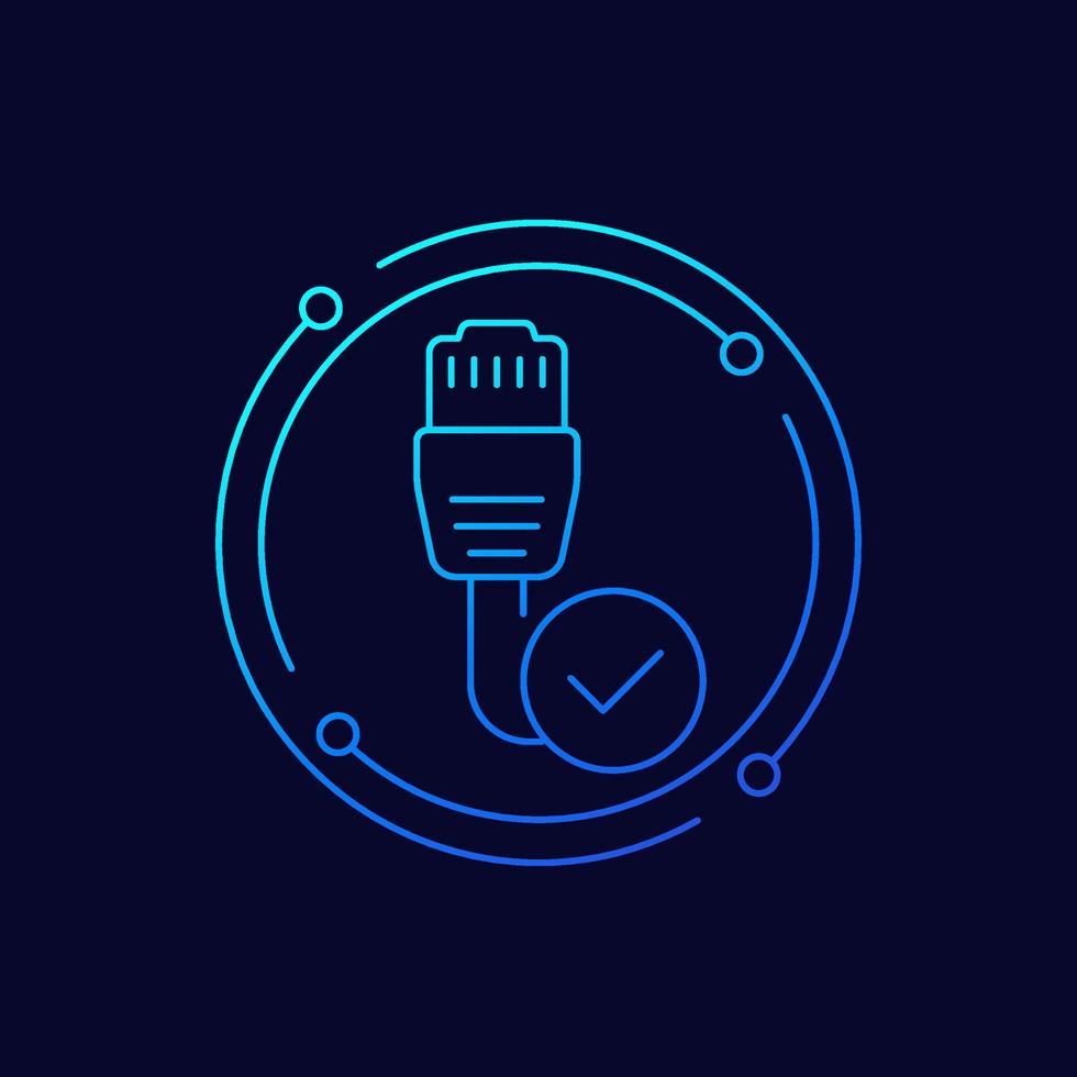 ethernet cable and check mark line vector icon