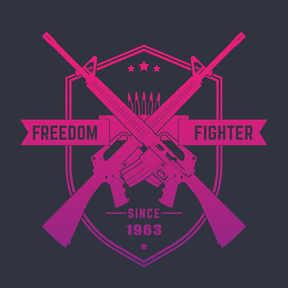 luchador por la libertad, emblema vintage con rifles de asalto, ilustración vectorial vector