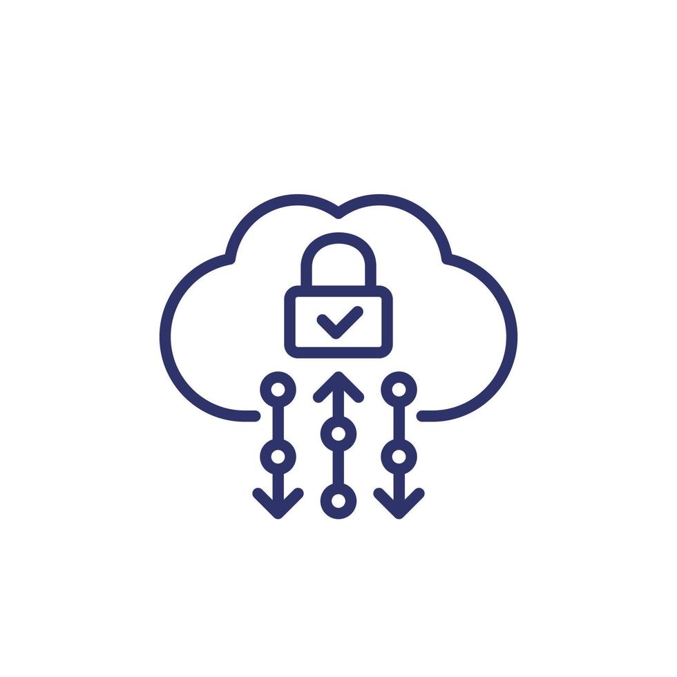 Secure cloud access, protected hosting line icon vector