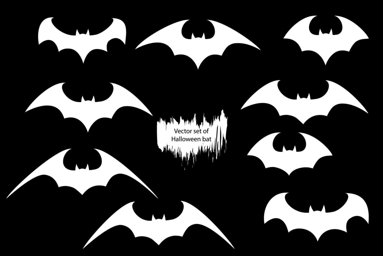 Vector set of different Halloween bats. Halloween flying bats. Vampire vector bat. Dark silhouette of bat flying in a flat style