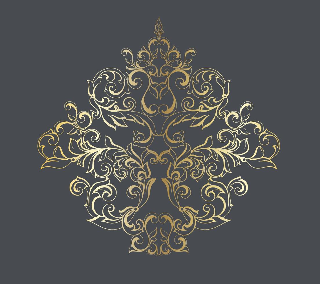 Vector damask vintage baroque scroll ornament swirl. Victorian monogram heraldic shield swirl. Retro floral leaf pattern border foliage antique  acanthus calligraphy engraved tattoo.Tile decor element